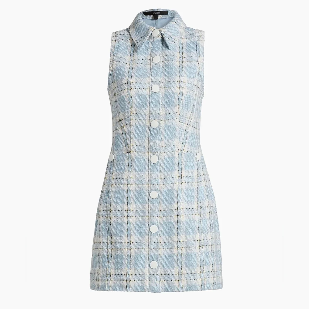 💙🔹️Toccin 🔹️sophia Plaid Tweed Button Front Mini  Dress - Picture 7 of 8
